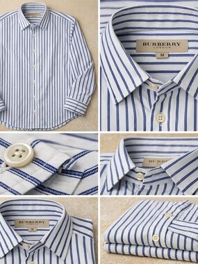 Burberry Men’s White & Blue Stripe Dress Shirt